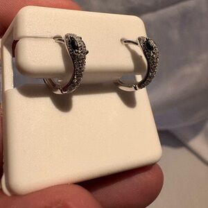 925 sterling silver – black & clear Moissanite– Snake huggie hoop earrings- NWT